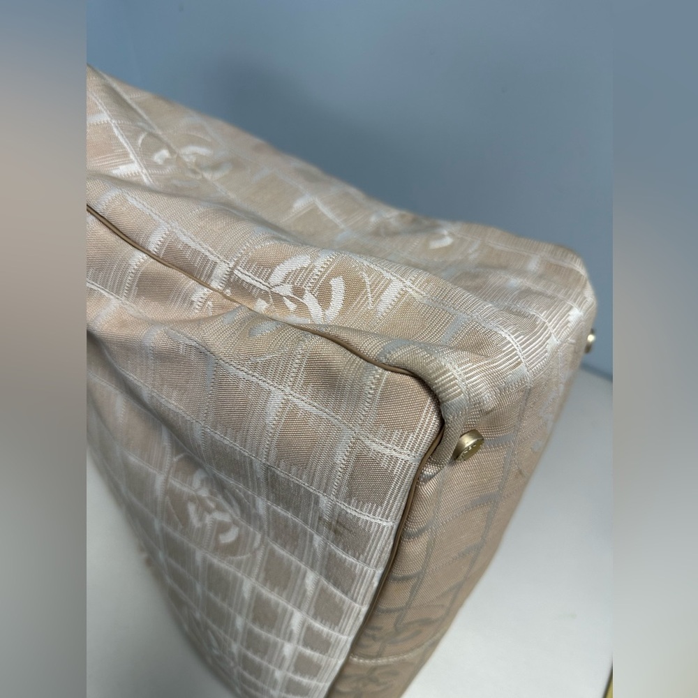 Authentic Chanel Travel Line Beige CC Nylon Leather Tote Bag - Picture 5 of 16